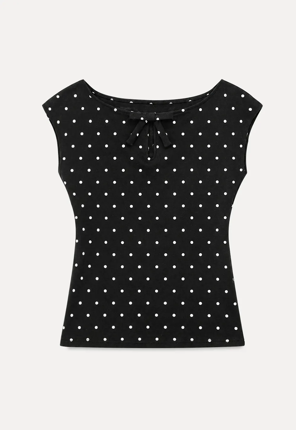 Polka Dot Print Keyhole Neck Cap Sleeve Tank Top