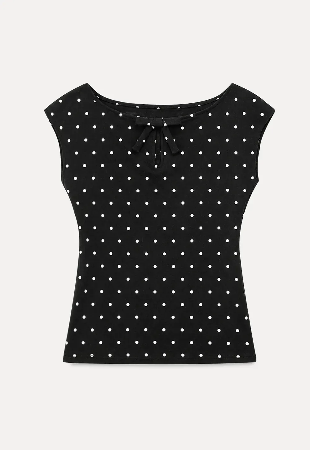 Polka Dot Print Keyhole Neck Cap Sleeve Tank Top