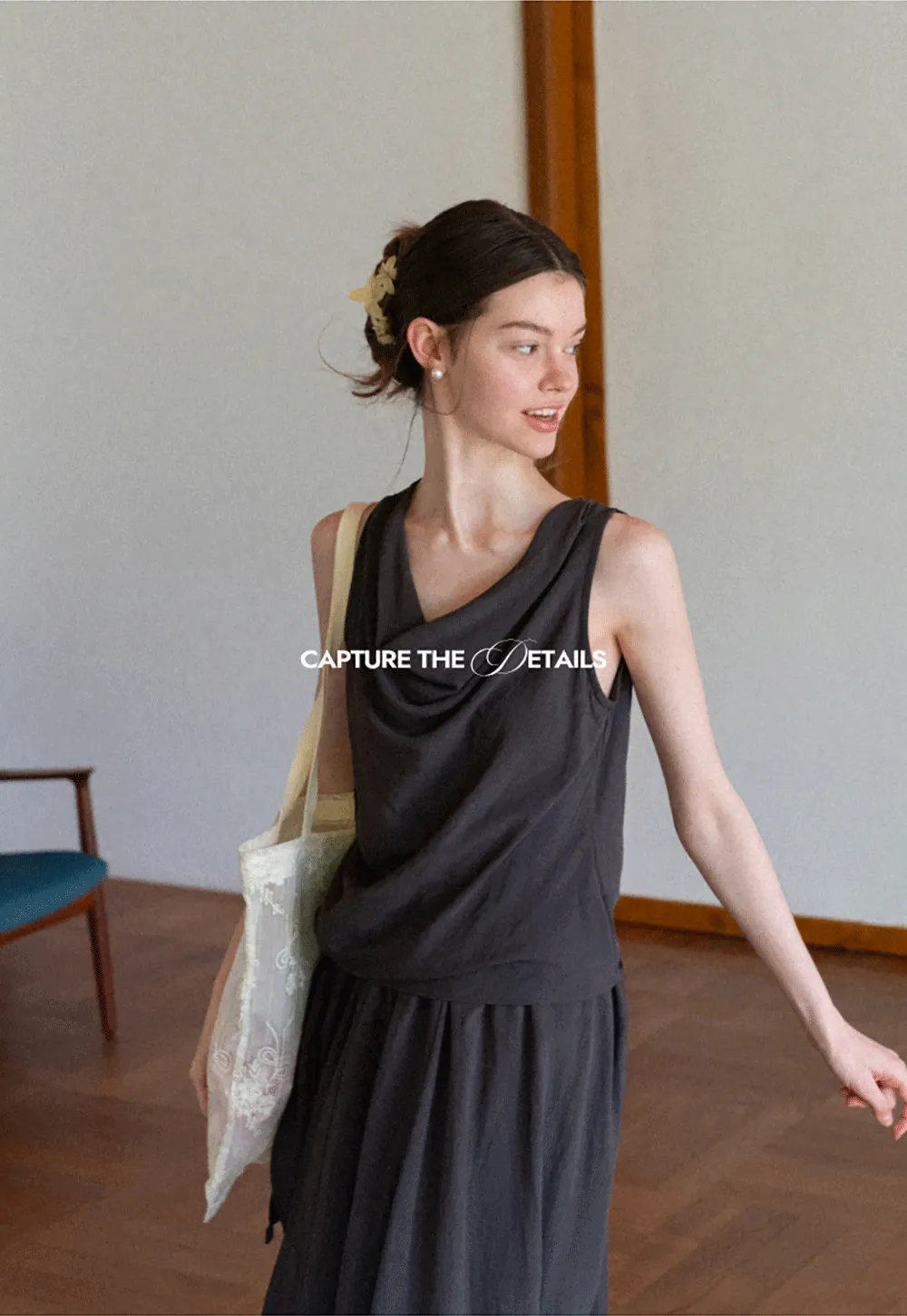 Draped V Neck Sleeveless Top And Flowing A Line Skirt Set