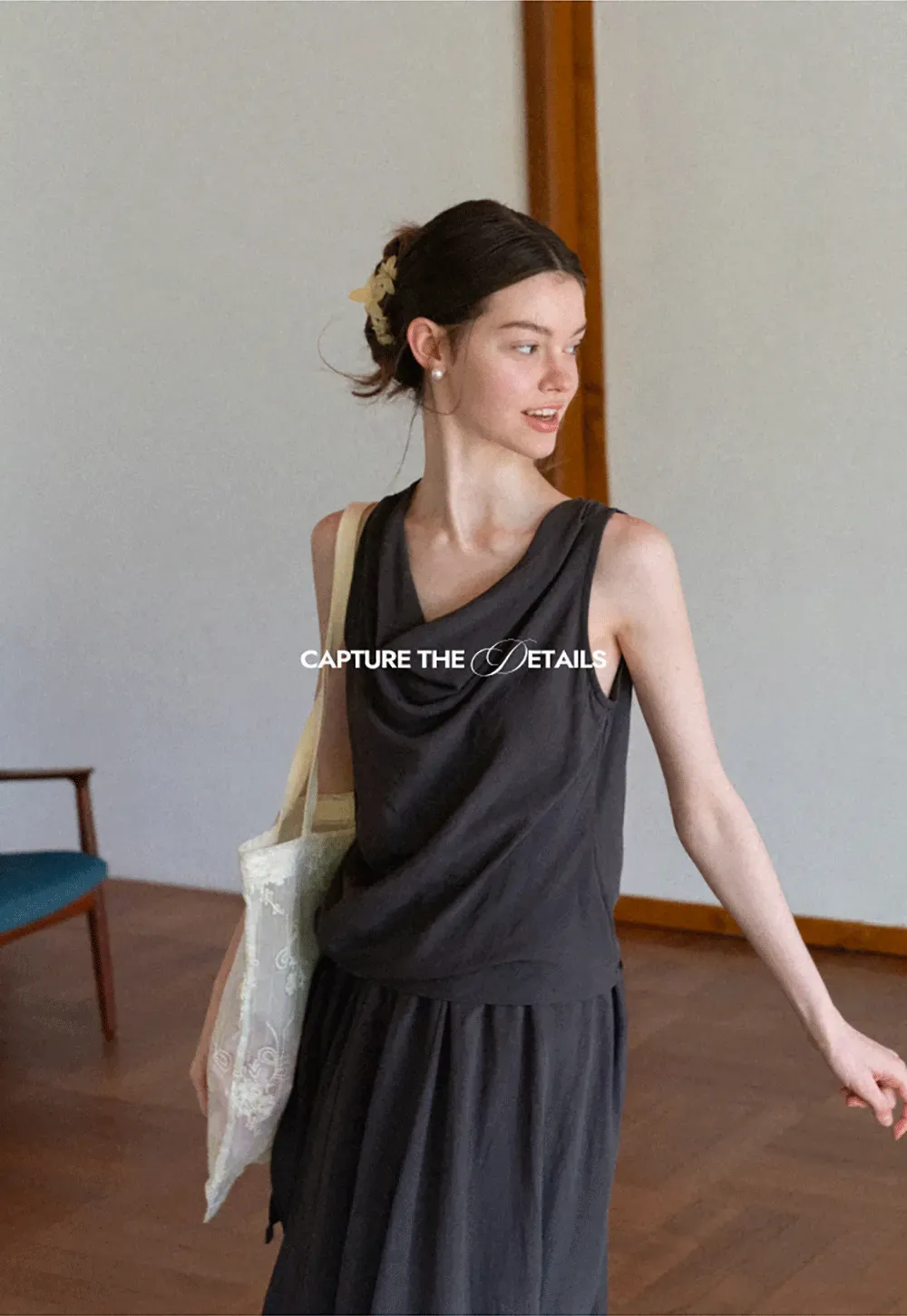 Draped V Neck Sleeveless Top And Flowing A Line Skirt Set