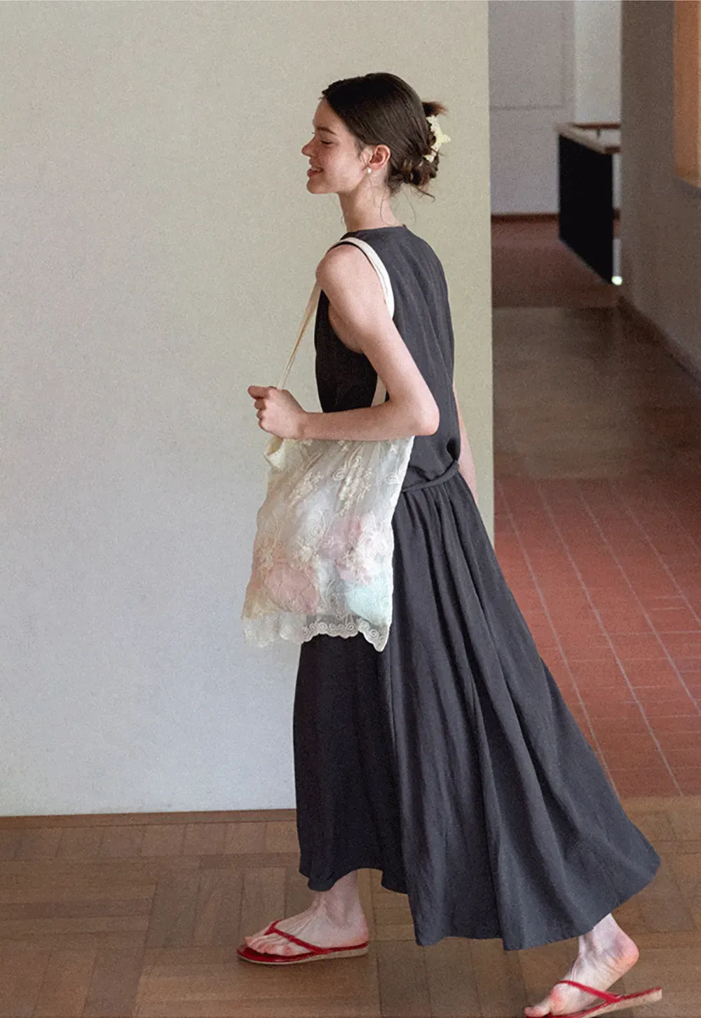 Draped V Neck Sleeveless Top And Flowing A Line Skirt Set