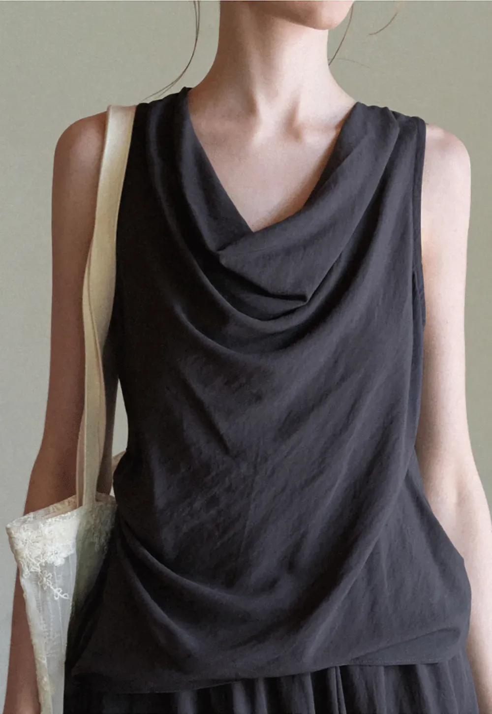 Draped V Neck Sleeveless Top And Flowing A Line Skirt Set