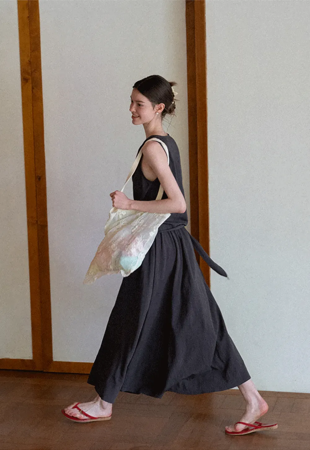 Draped V Neck Sleeveless Top And Flowing A Line Skirt Set
