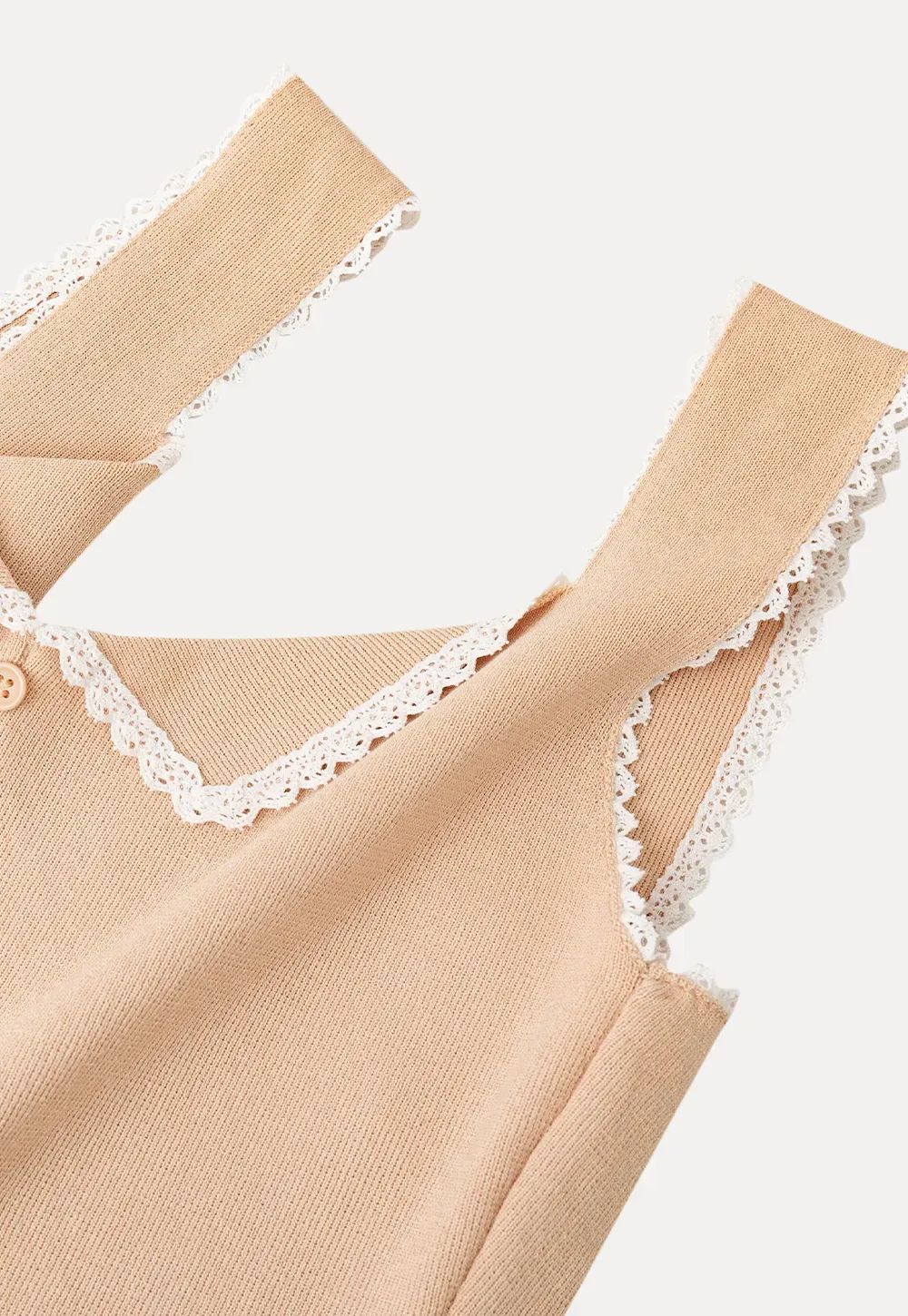 Lace Trim Collar Button Front Sleeveless Top