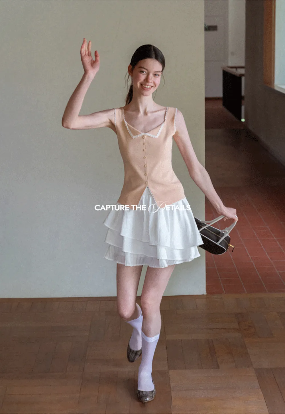 Lace Trim Collar Button Front Sleeveless Top