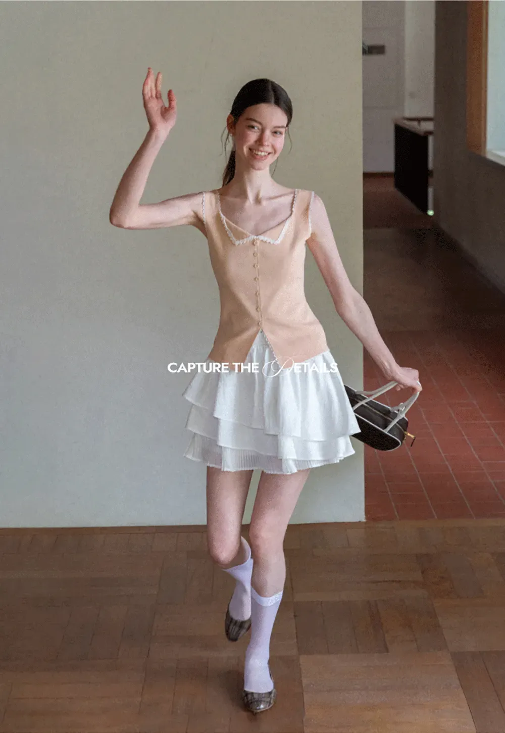 Lace Trim Collar Button Front Sleeveless Top