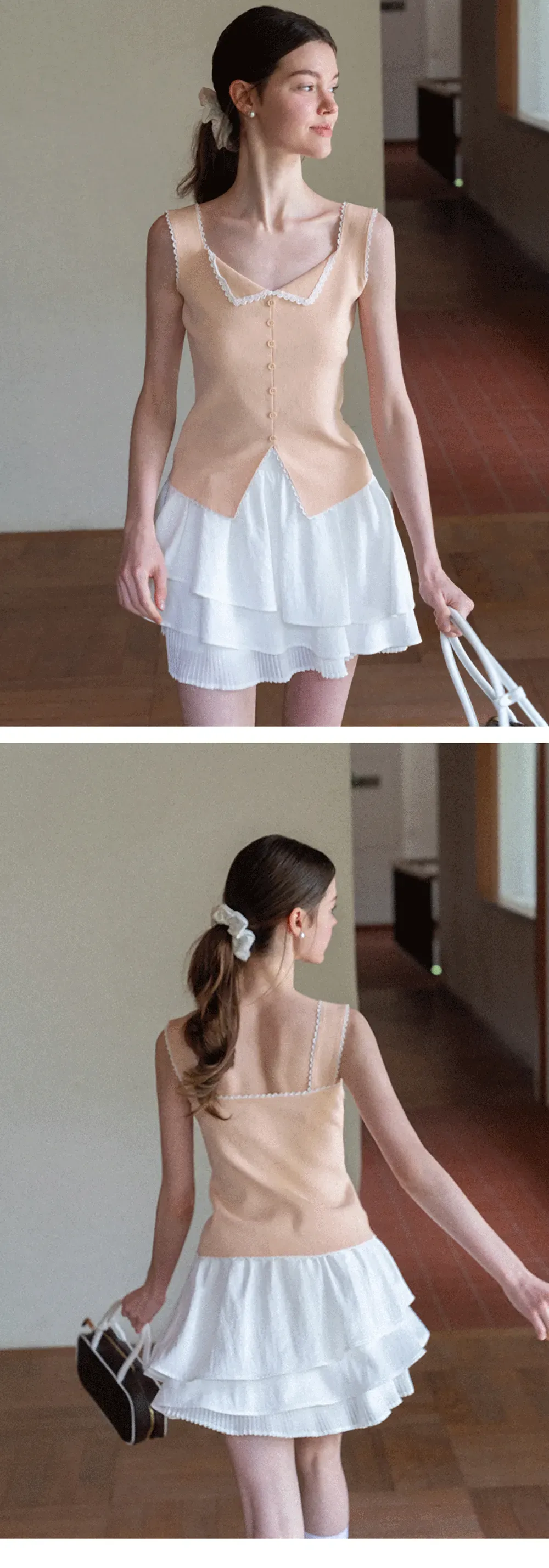 Lace Trim Collar Button Front Sleeveless Top