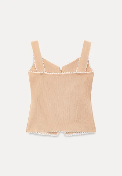 Lace Trim Collar Button Front Sleeveless Top