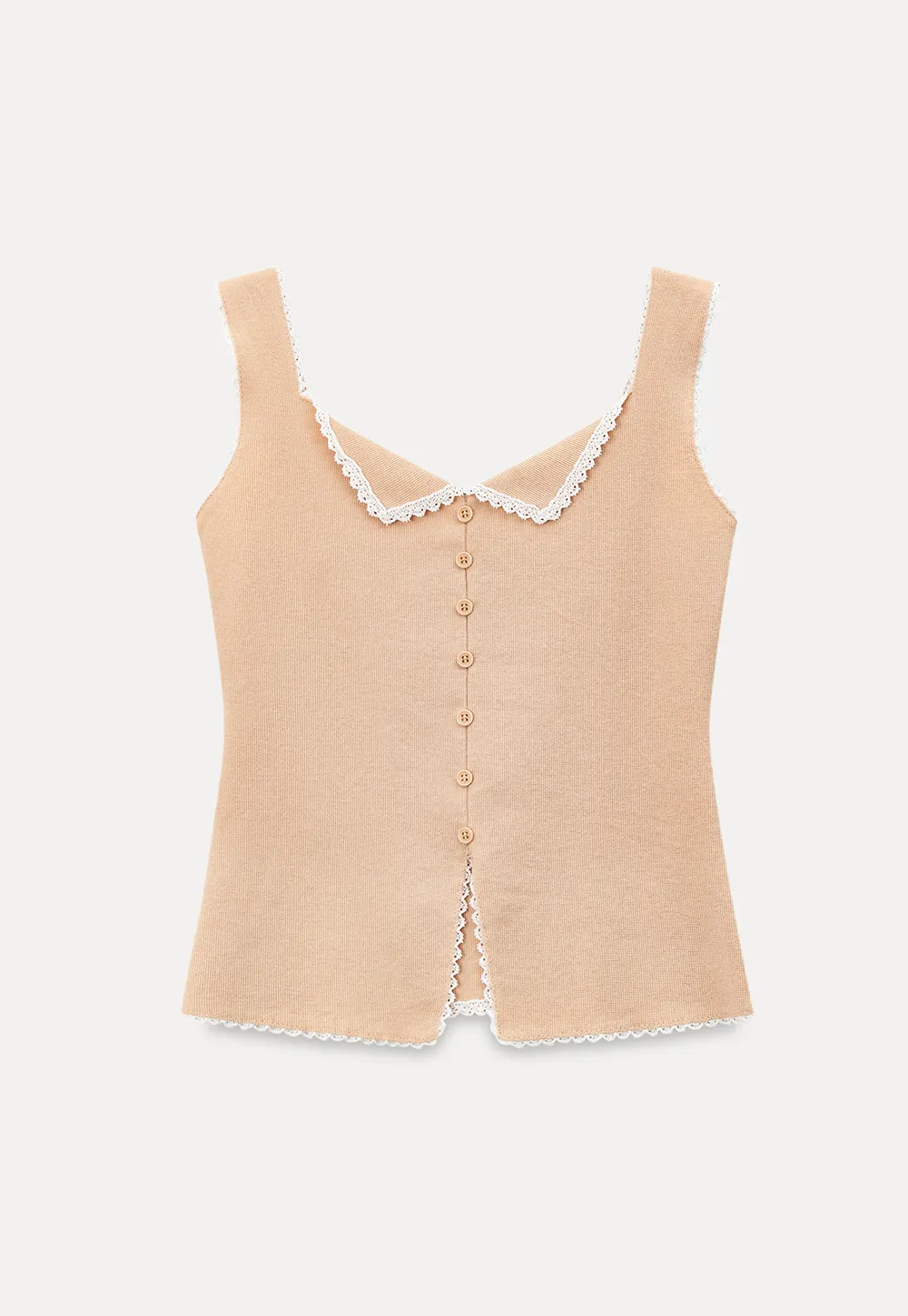 Lace Trim Collar Button Front Sleeveless Top