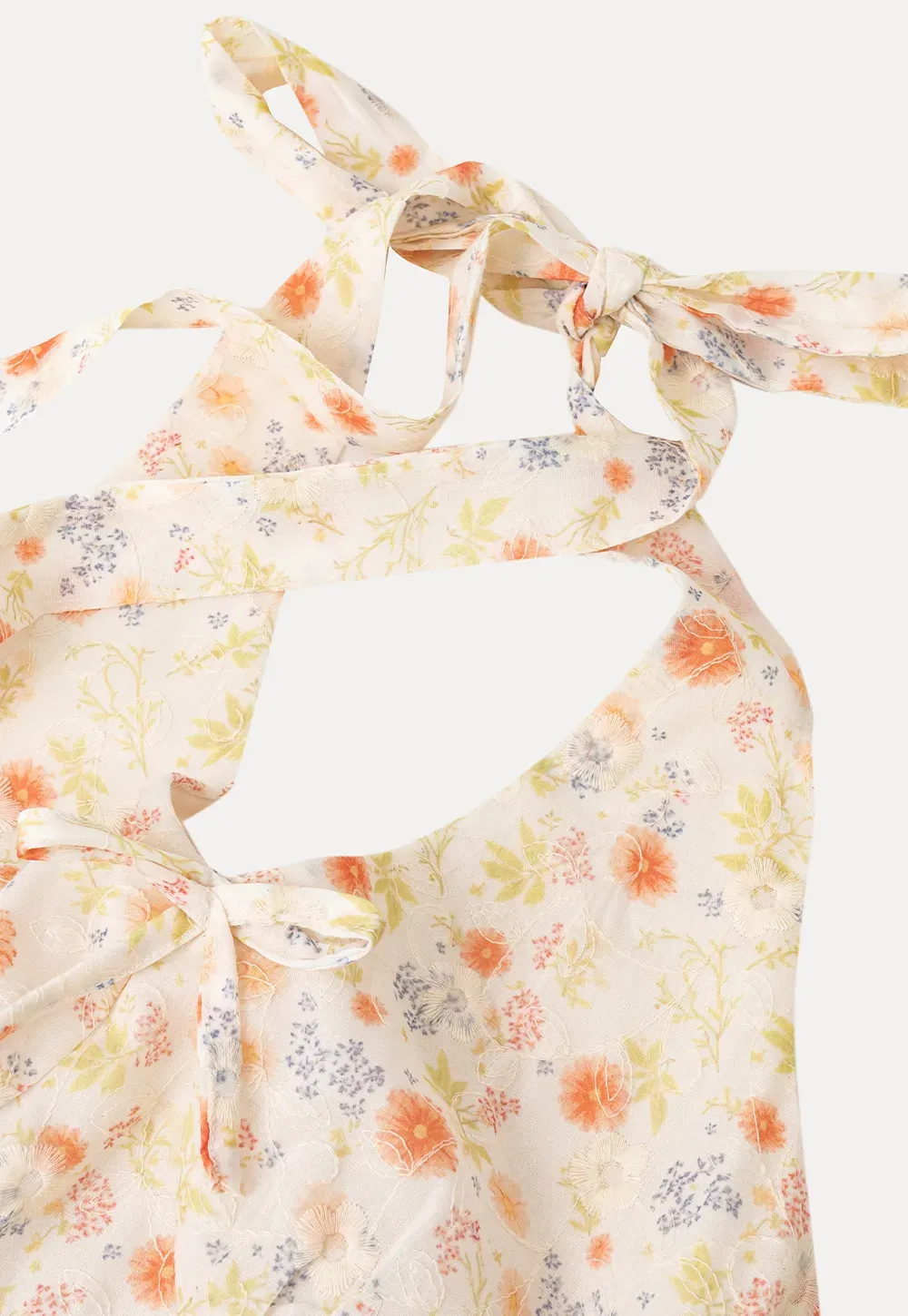 Floral Print Halter Neck Tank Top With Tie Front Detail