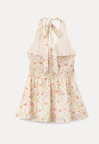 Floral Print Halter Neck Tank Top With Tie Front Detail