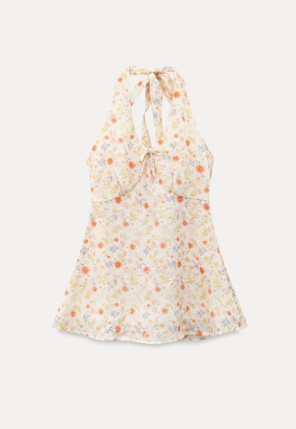 Floral Print Halter Neck Tank Top With Tie Front Detail