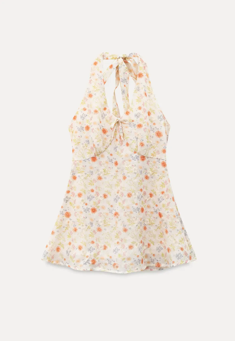Floral Print Halter Neck Tank Top With Tie Front Detail
