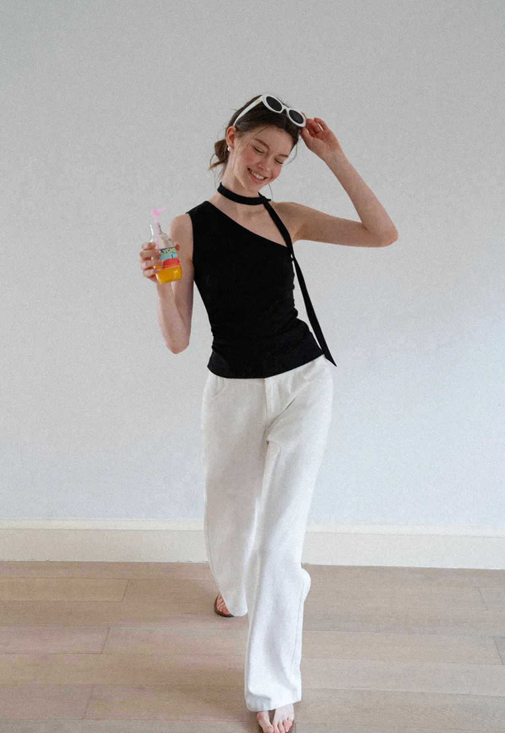 Asymmetrical Halter Neck Knit Tank Top