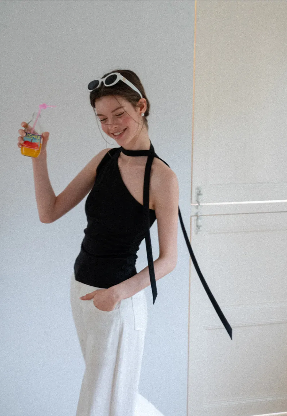 Asymmetrical Halter Neck Knit Tank Top