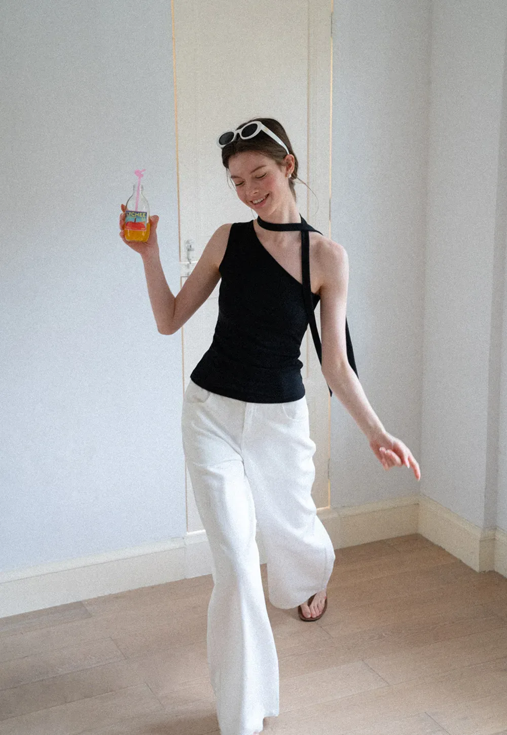 Asymmetrical Halter Neck Knit Tank Top