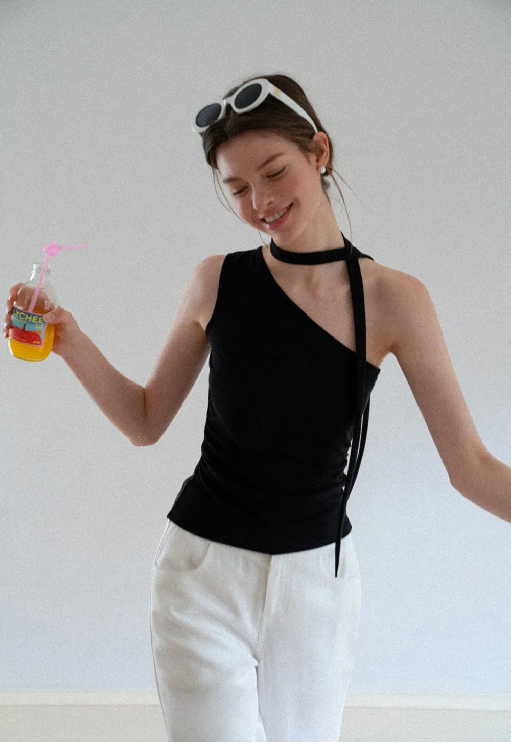 Asymmetrical Halter Neck Knit Tank Top