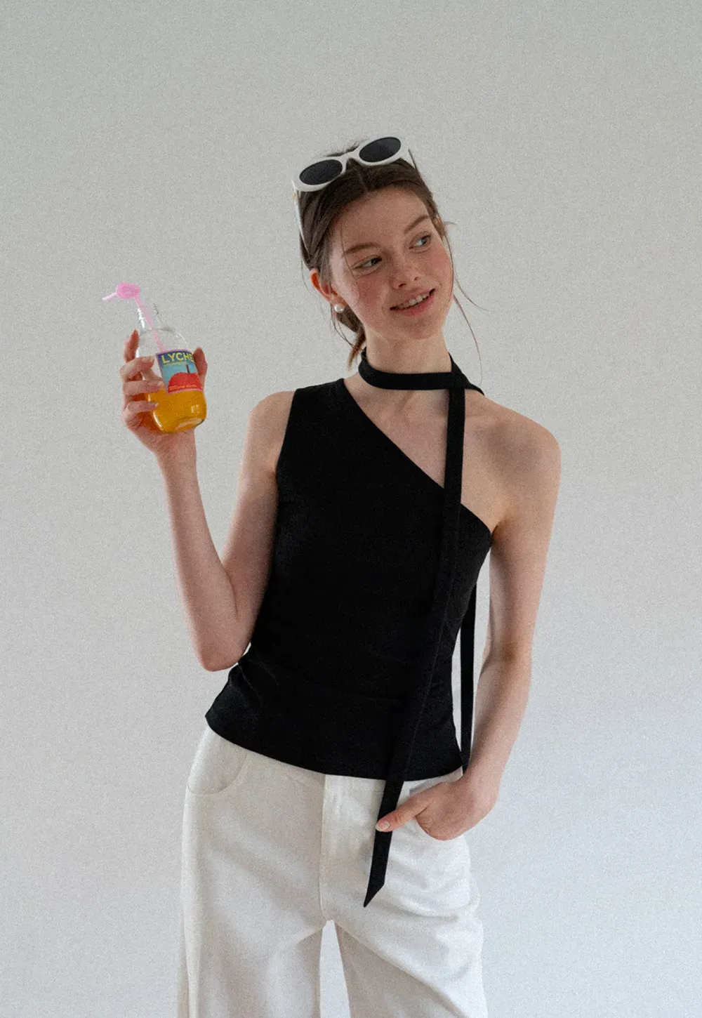 Asymmetrical Halter Neck Knit Tank Top