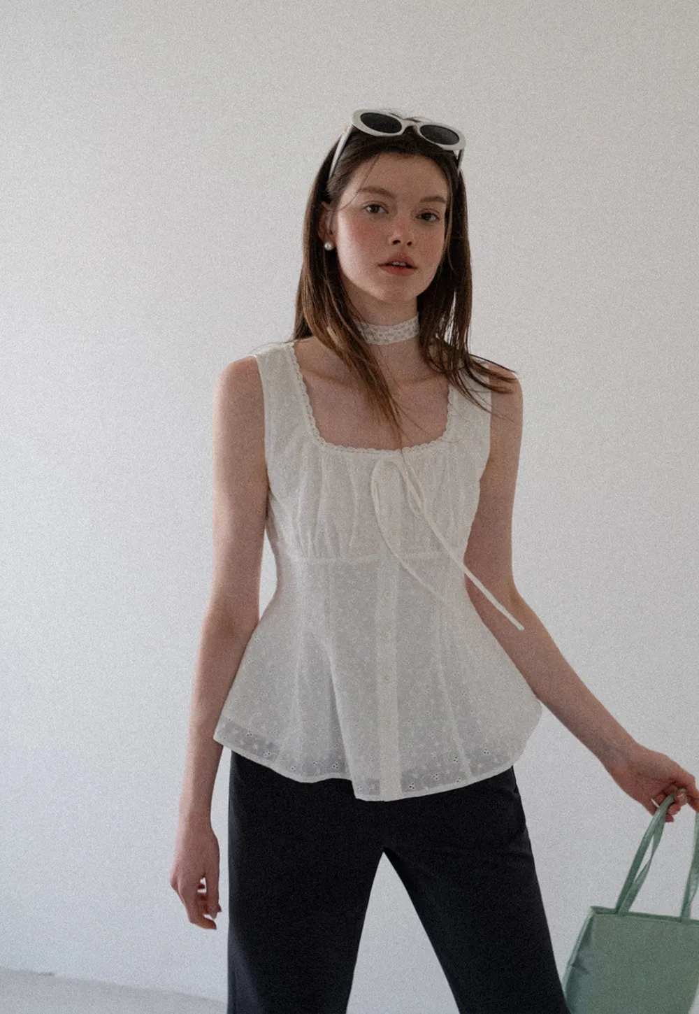 Lace Trim Square Neck Peplum Tank Top