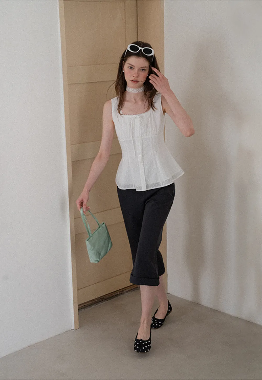 Lace Trim Square Neck Peplum Tank Top