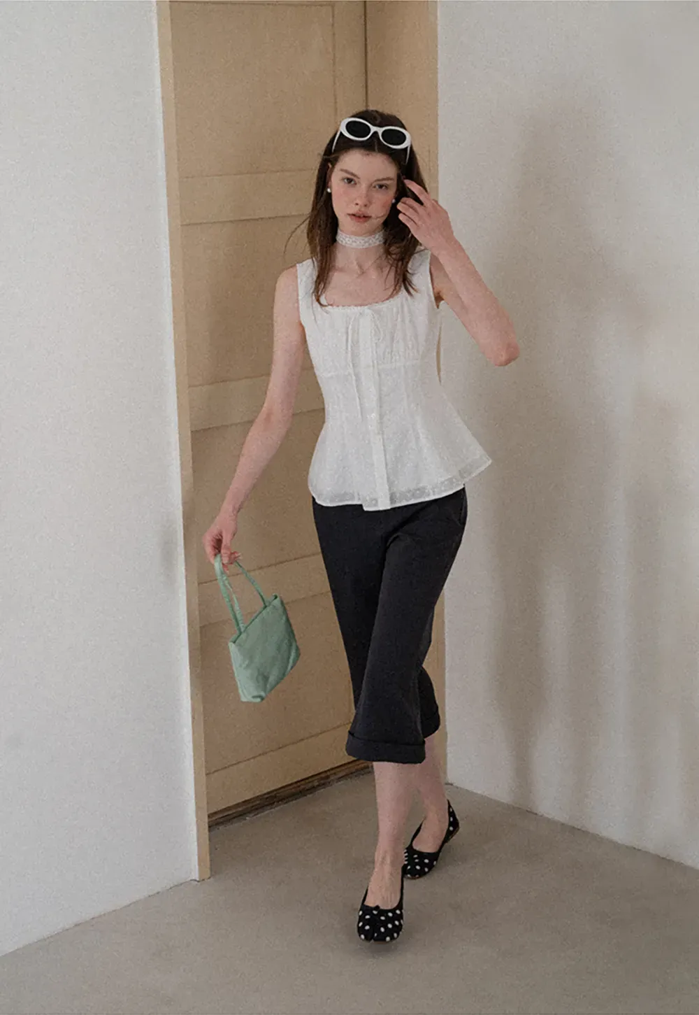Lace Trim Square Neck Peplum Tank Top