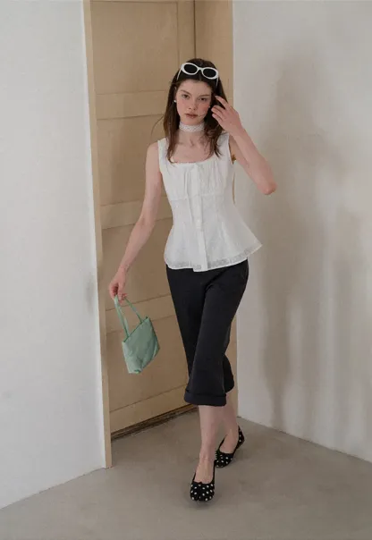 Lace Trim Square Neck Peplum Tank Top