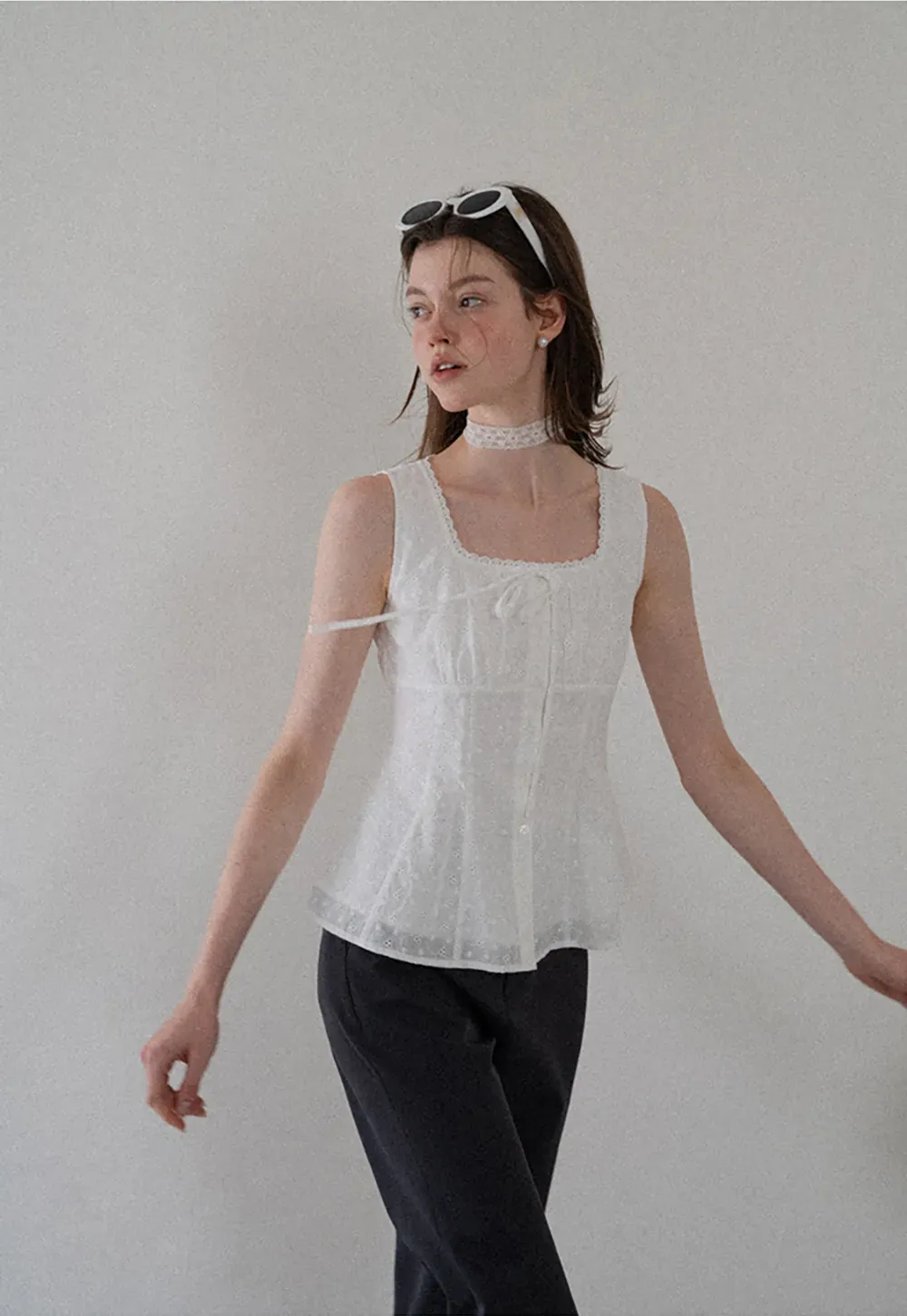 Lace Trim Square Neck Peplum Tank Top