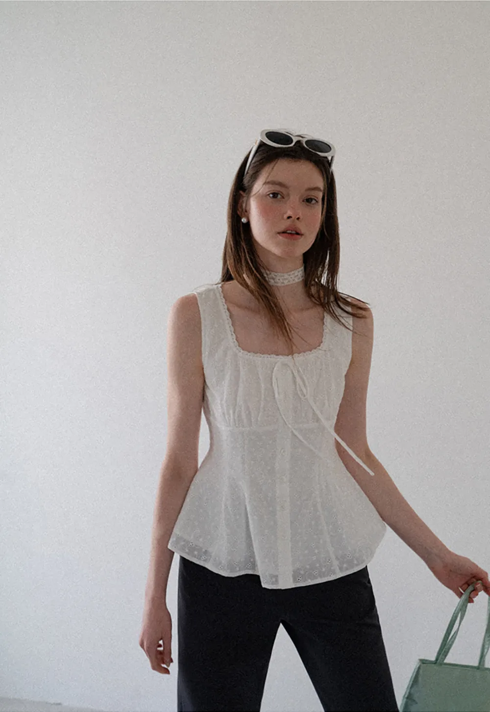 Lace Trim Square Neck Peplum Tank Top