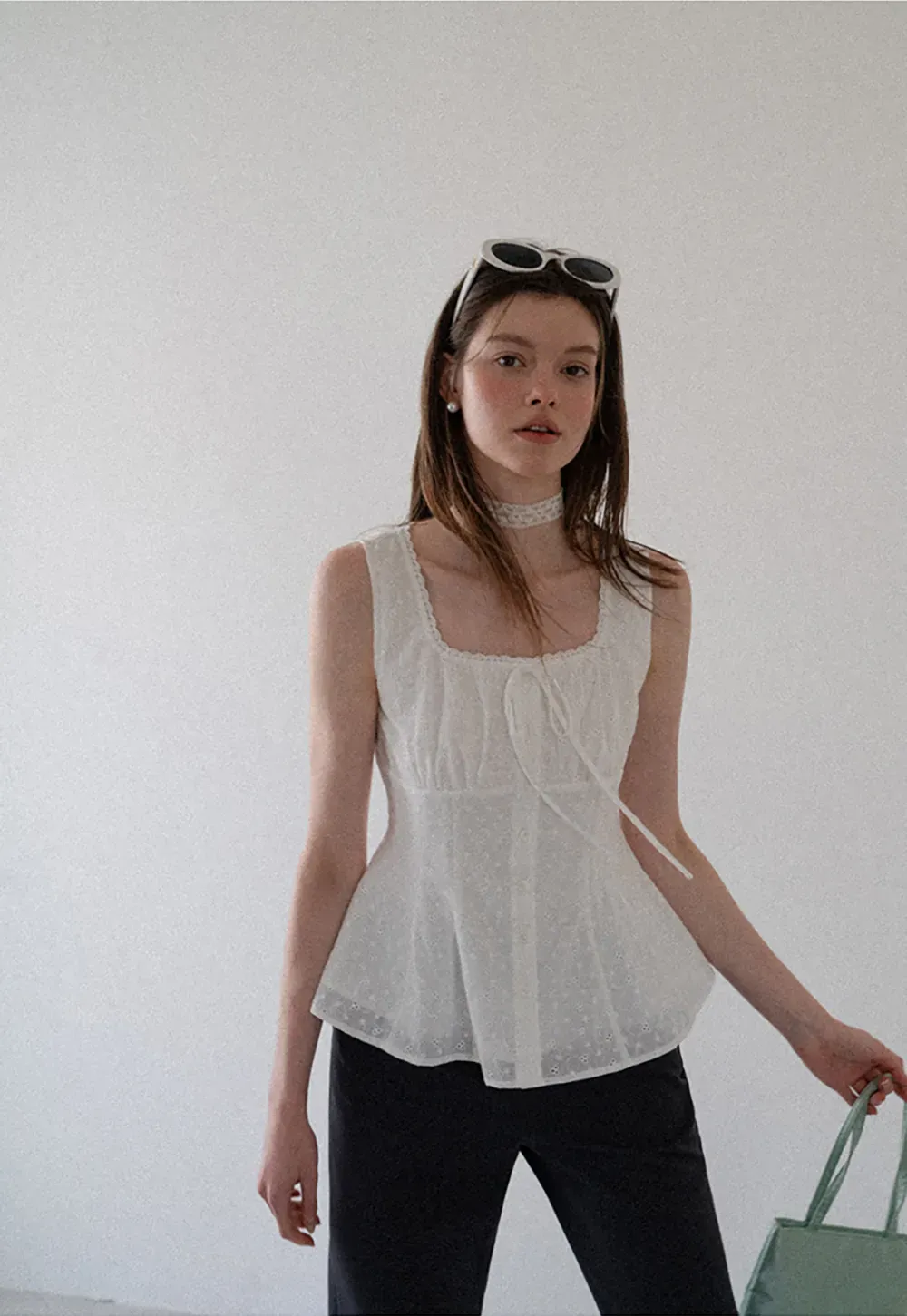 Lace Trim Square Neck Peplum Tank Top