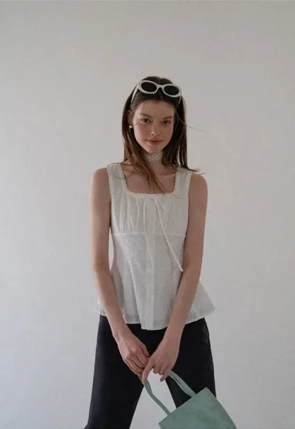 Lace Trim Square Neck Peplum Tank Top