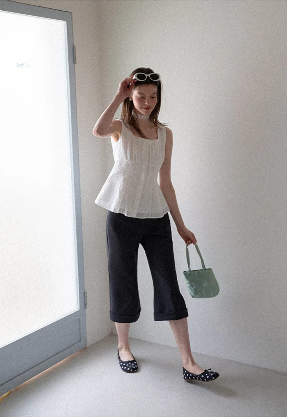 Lace Trim Square Neck Peplum Tank Top
