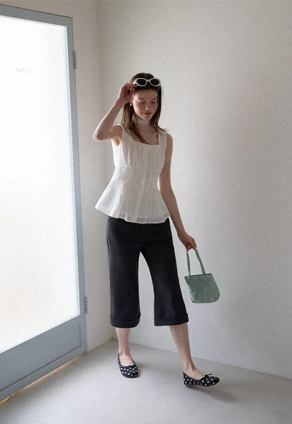 Lace Trim Square Neck Peplum Tank Top