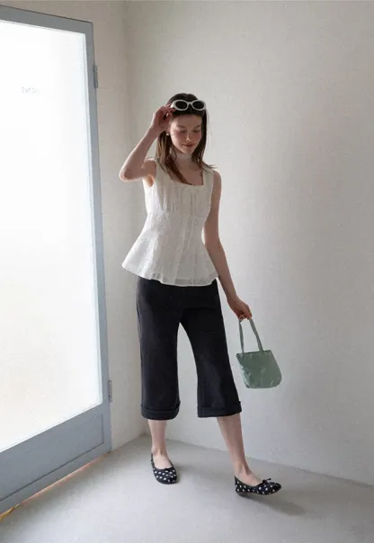 Lace Trim Square Neck Peplum Tank Top