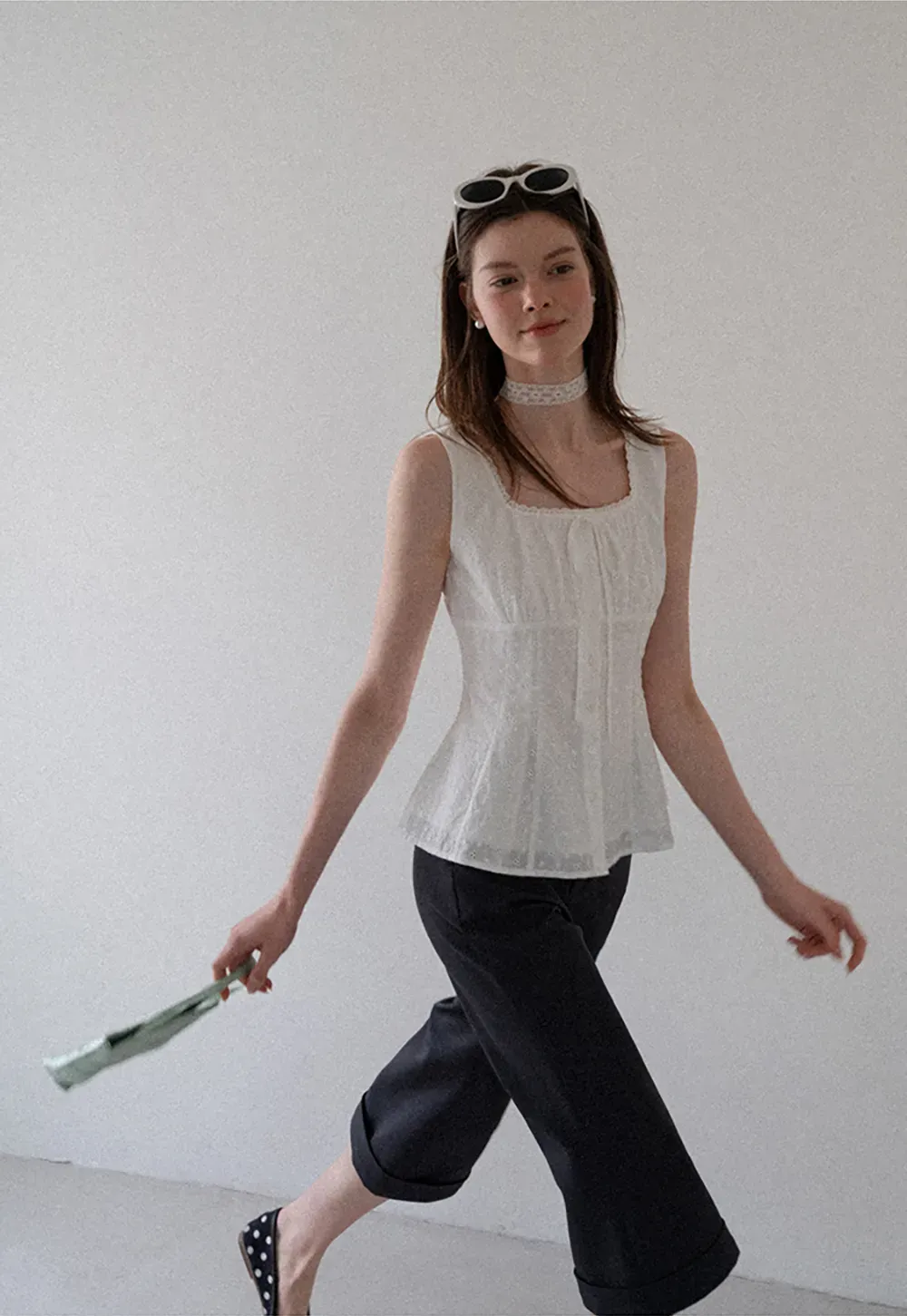 Lace Trim Square Neck Peplum Tank Top