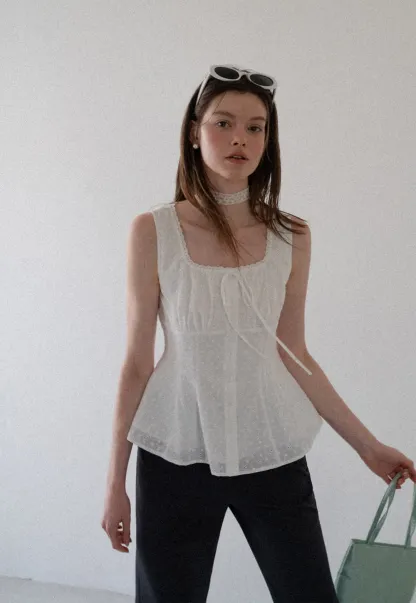 Lace Trim Square Neck Peplum Tank Top