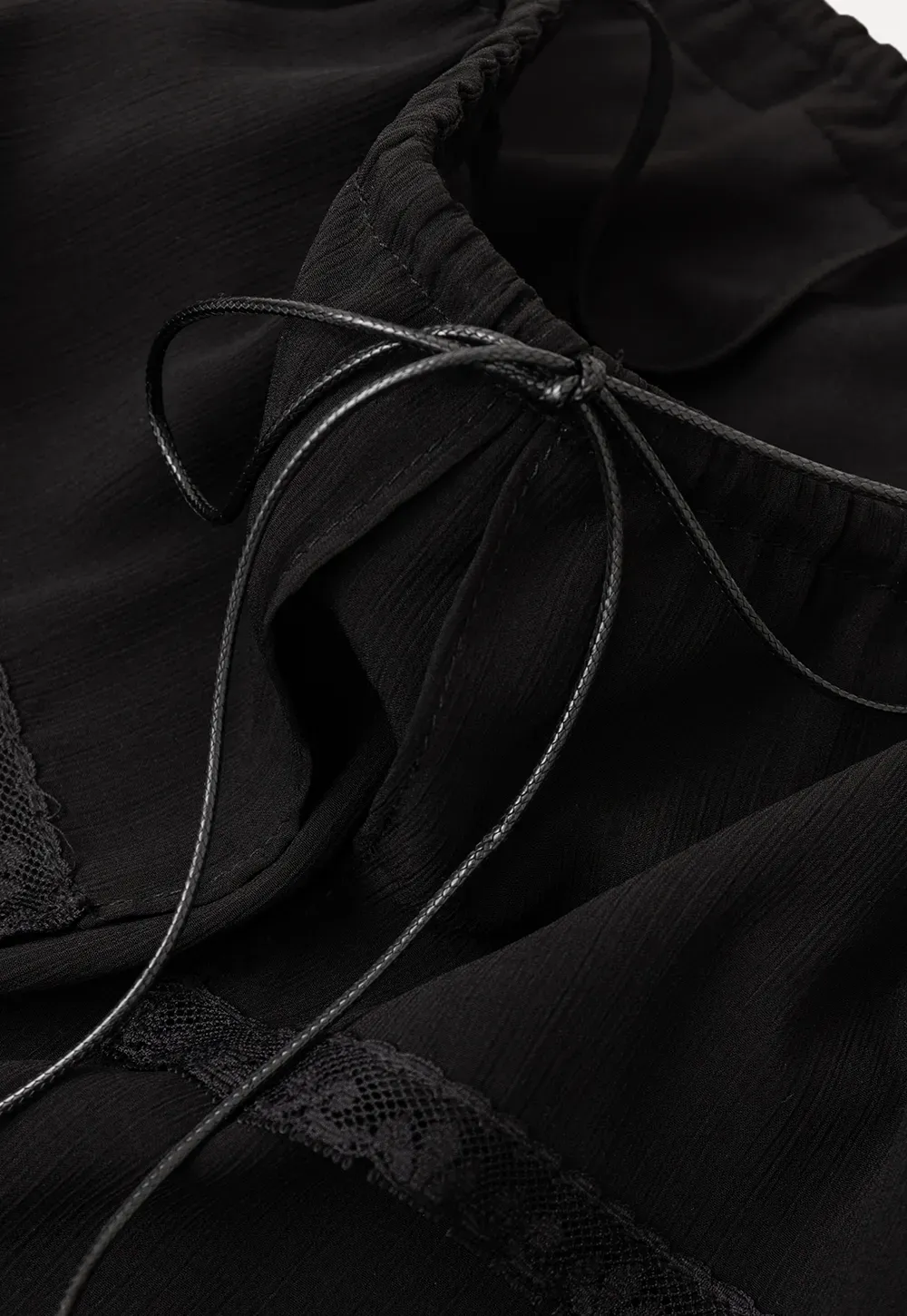 Lace Trim Sheer Layered Drawstring Tank Top