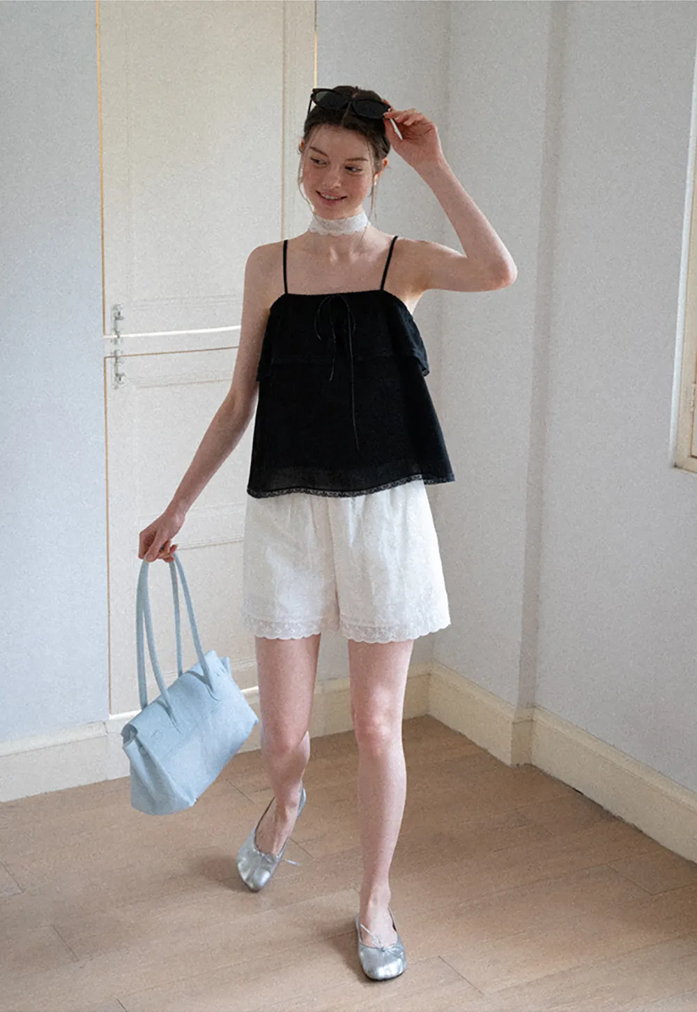 Lace Trim Sheer Layered Drawstring Tank Top