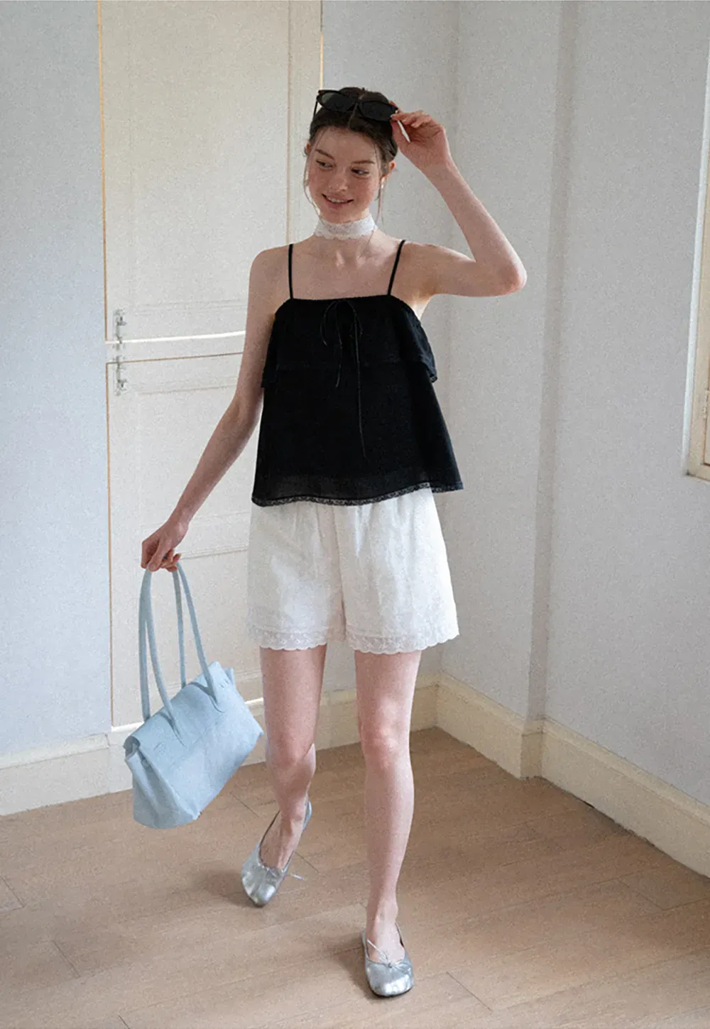 Lace Trim Sheer Layered Drawstring Tank Top