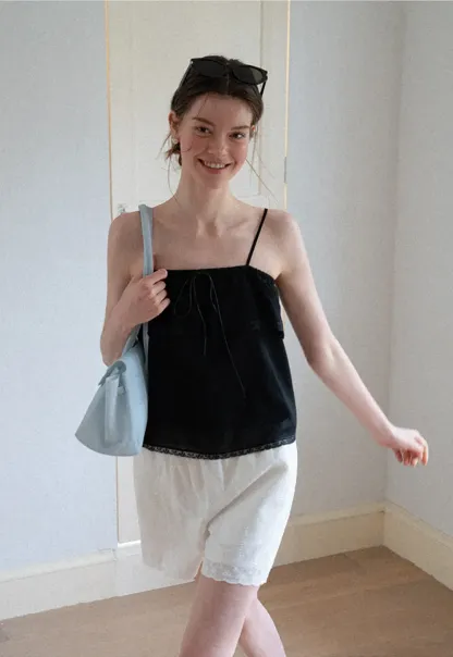 Lace Trim Sheer Layered Drawstring Tank Top