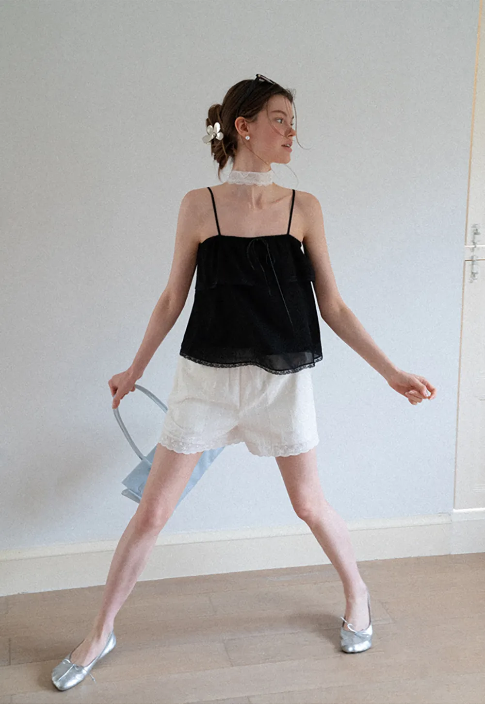 Lace Trim Sheer Layered Drawstring Tank Top