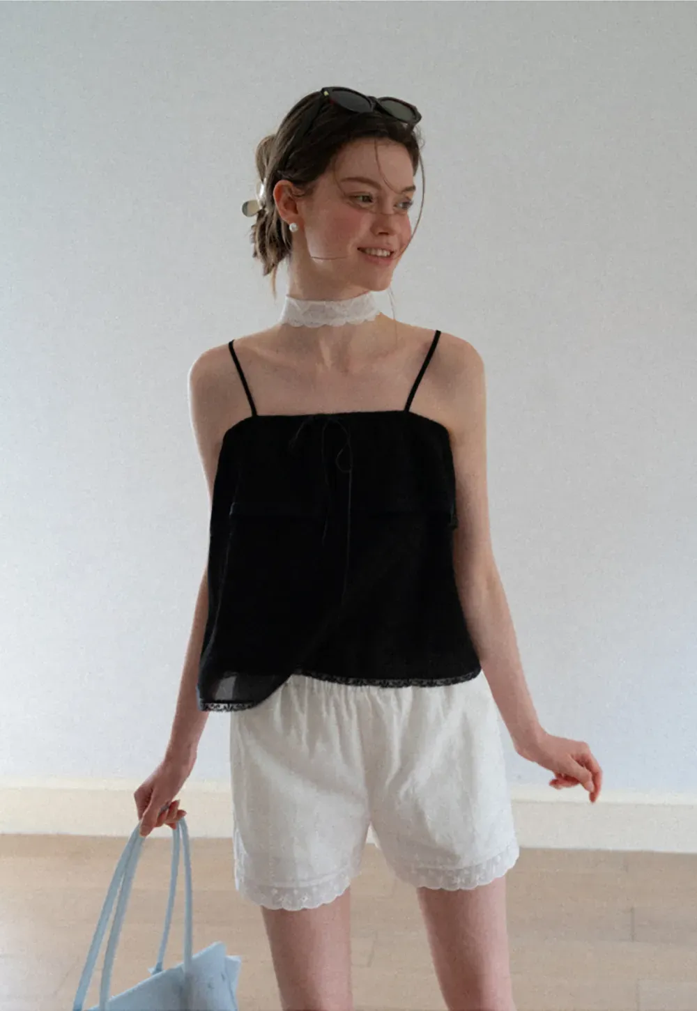Lace Trim Sheer Layered Drawstring Tank Top