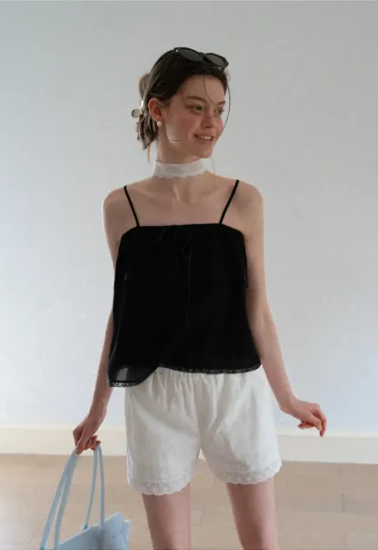 Lace Trim Sheer Layered Drawstring Tank Top