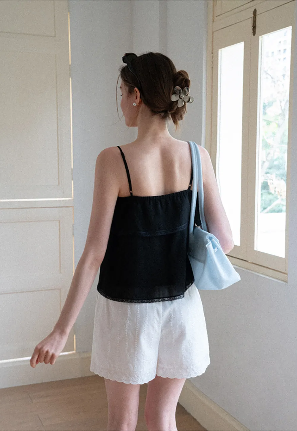 Lace Trim Sheer Layered Drawstring Tank Top