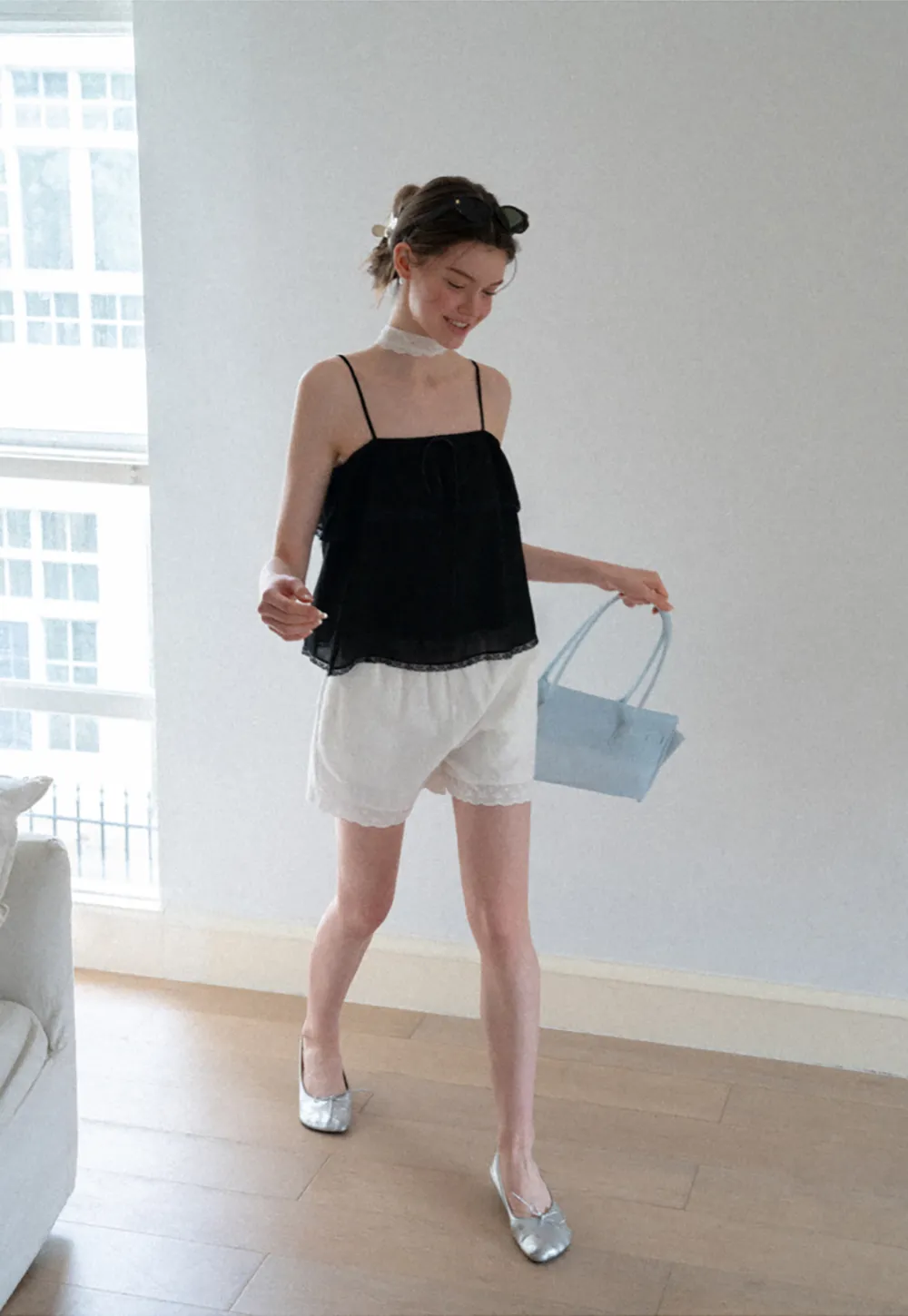 Lace Trim Sheer Layered Drawstring Tank Top