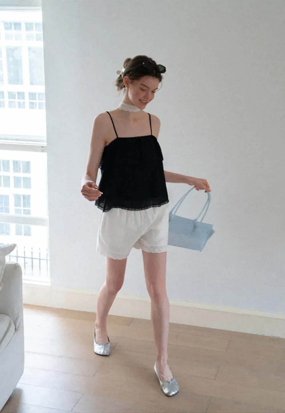 Lace Trim Sheer Layered Drawstring Tank Top
