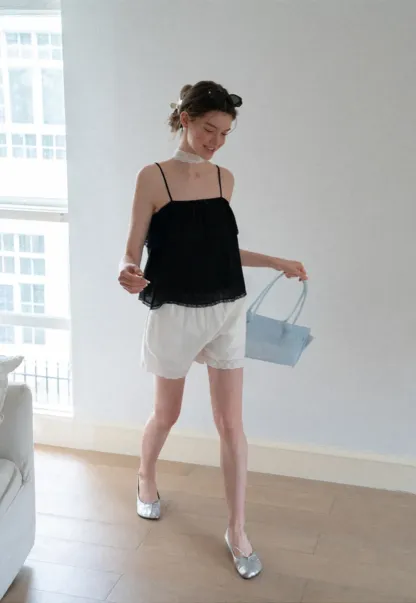 Lace Trim Sheer Layered Drawstring Tank Top