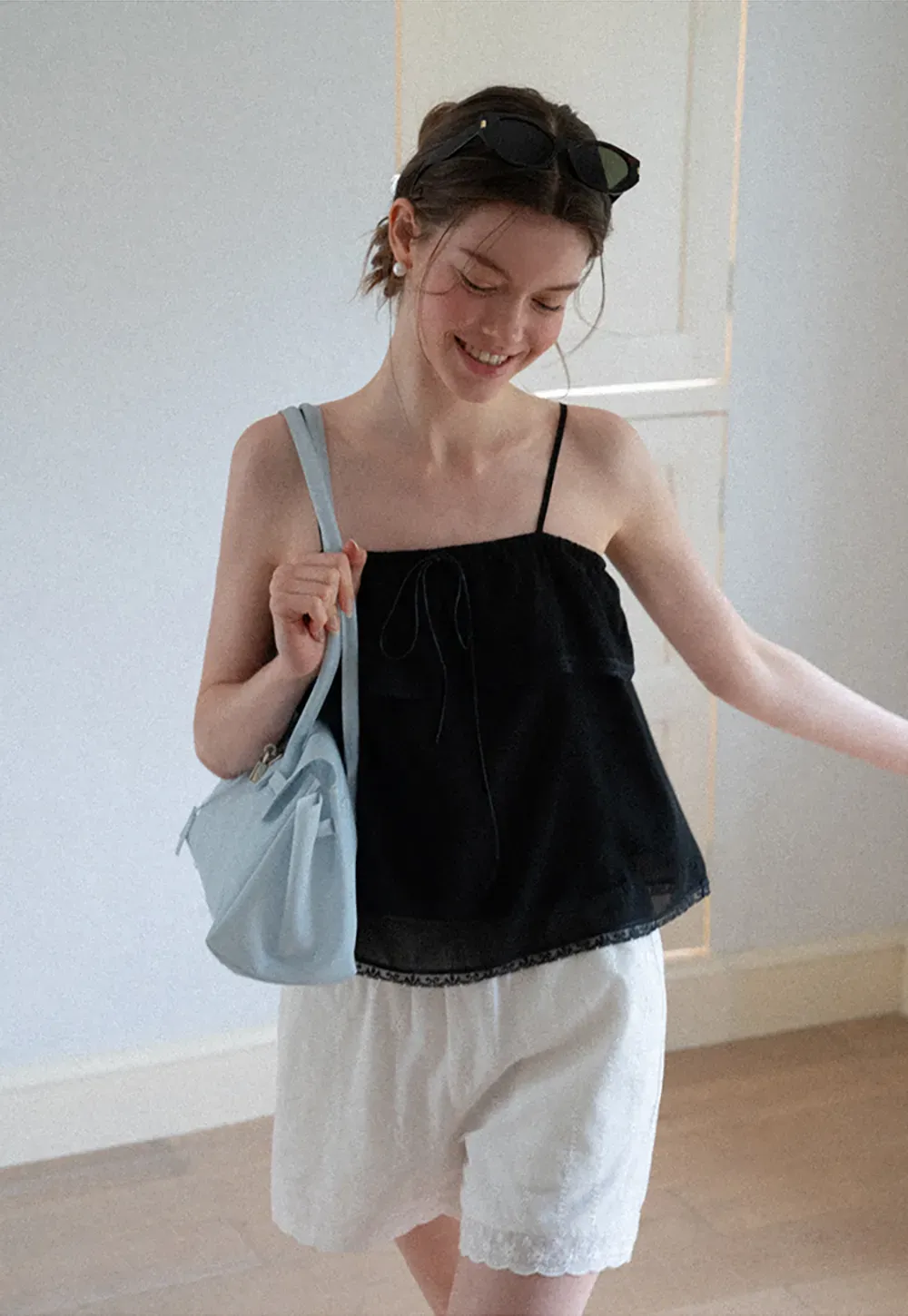 Lace Trim Sheer Layered Drawstring Tank Top