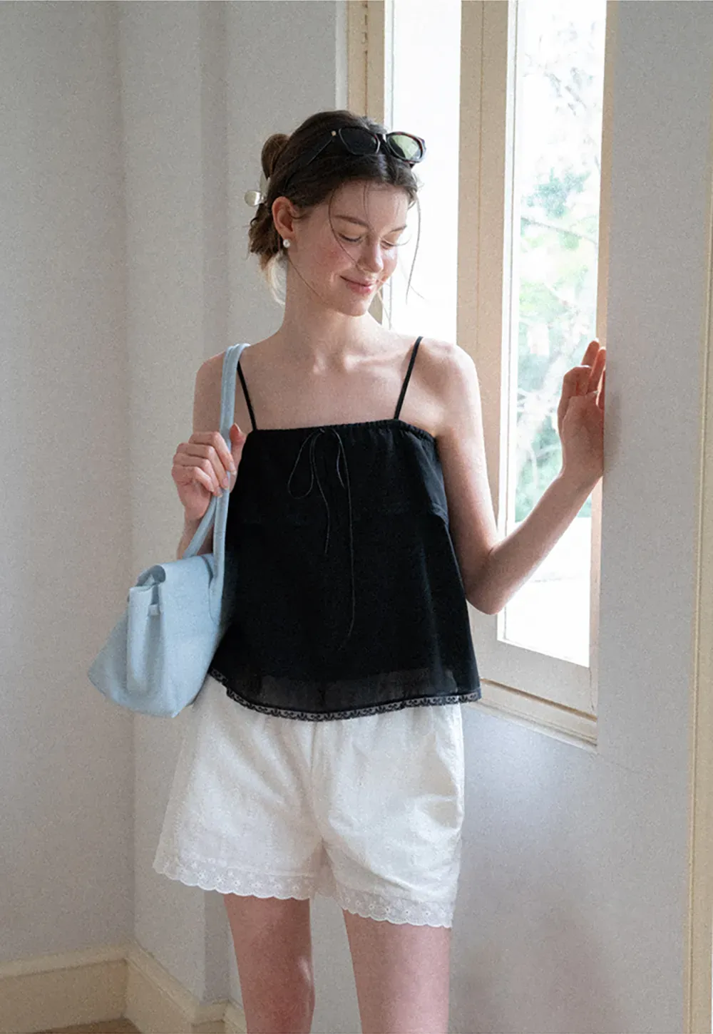Lace Trim Sheer Layered Drawstring Tank Top