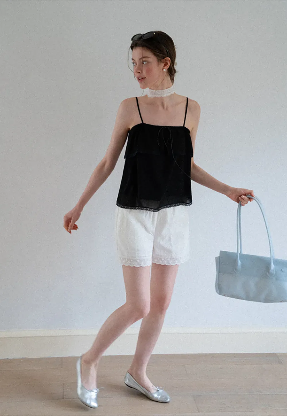 Lace Trim Sheer Layered Drawstring Tank Top