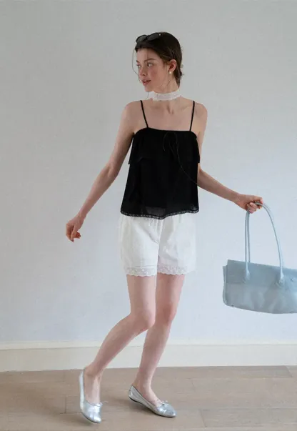 Lace Trim Sheer Layered Drawstring Tank Top